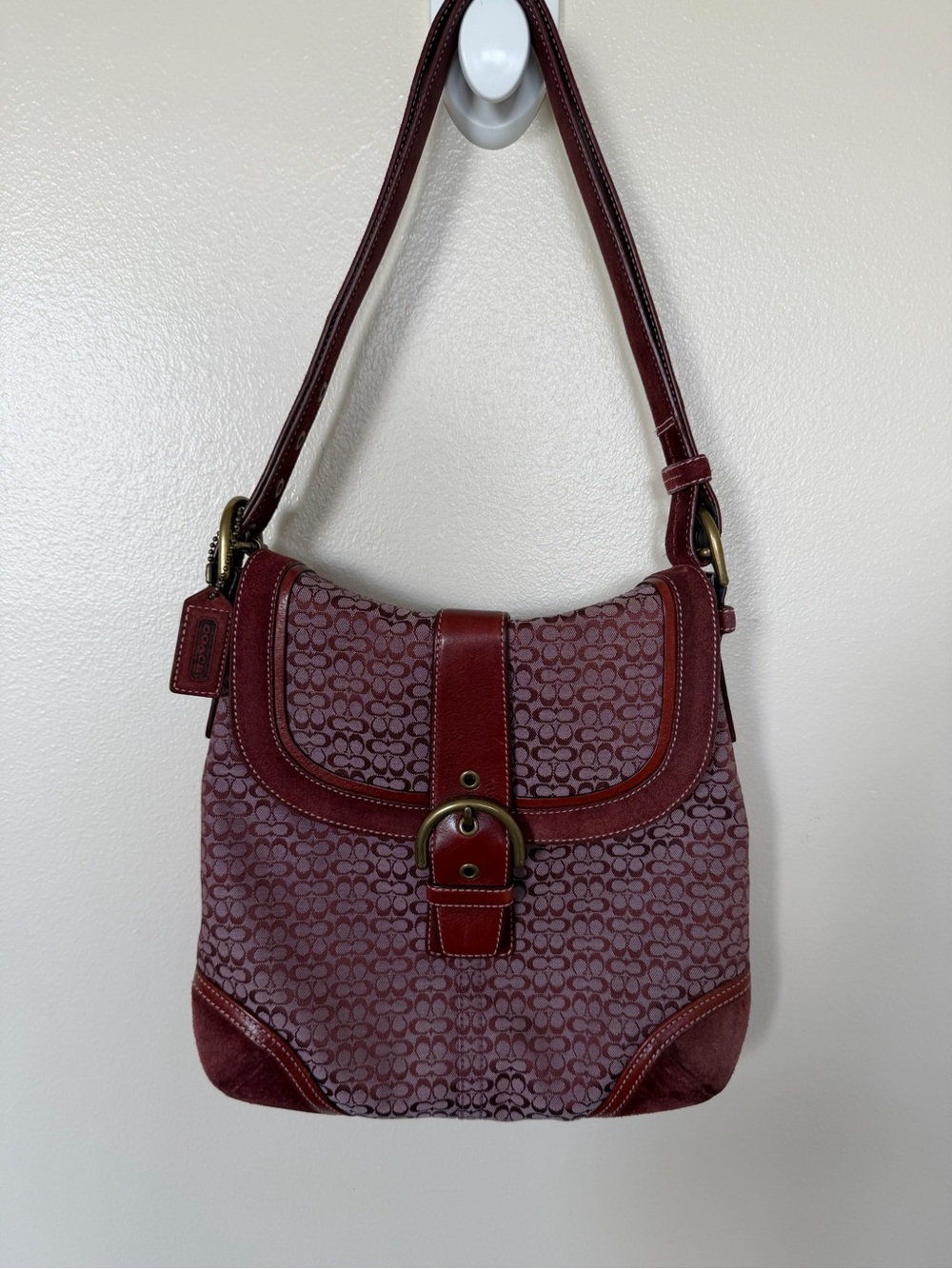 COACH Vintage 6376 Soho Burgundy Bordeaux Red Signature Monogram Hobo Bag
